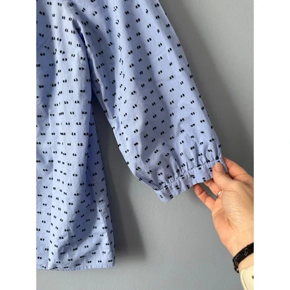Talbots Women Light Blue Black Dot Print 3/4 Sleeve Button Neck Tunic Top Size L - Picture 8 of 12